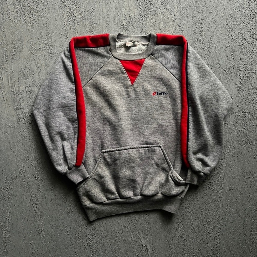 Vintage‎ Lotto Sweatshirt Medium Grey 1990s Colorblock Raglan Sportswear